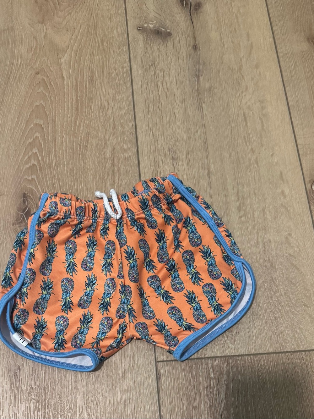 George Hats Pineapple Print Kids Swim Shorts with Blue Trim